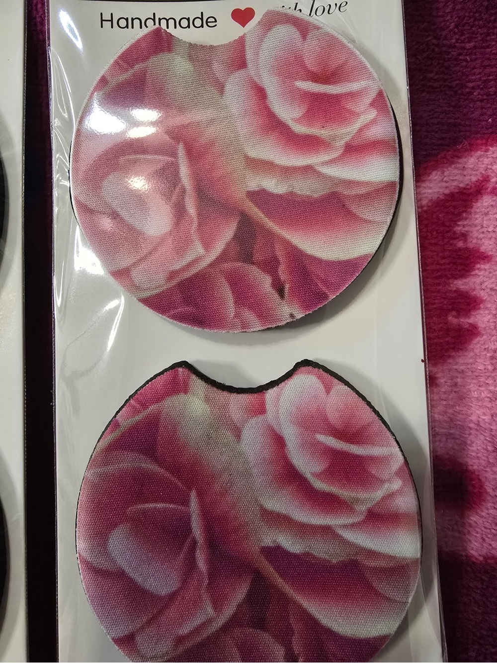 Pink Floral Car Coaster Set - Women Accessories
